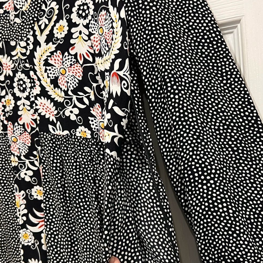 Boden Mollie patchwork polka dots V-neck black Arabesque midi dress size 6R - Picture 11 of 14